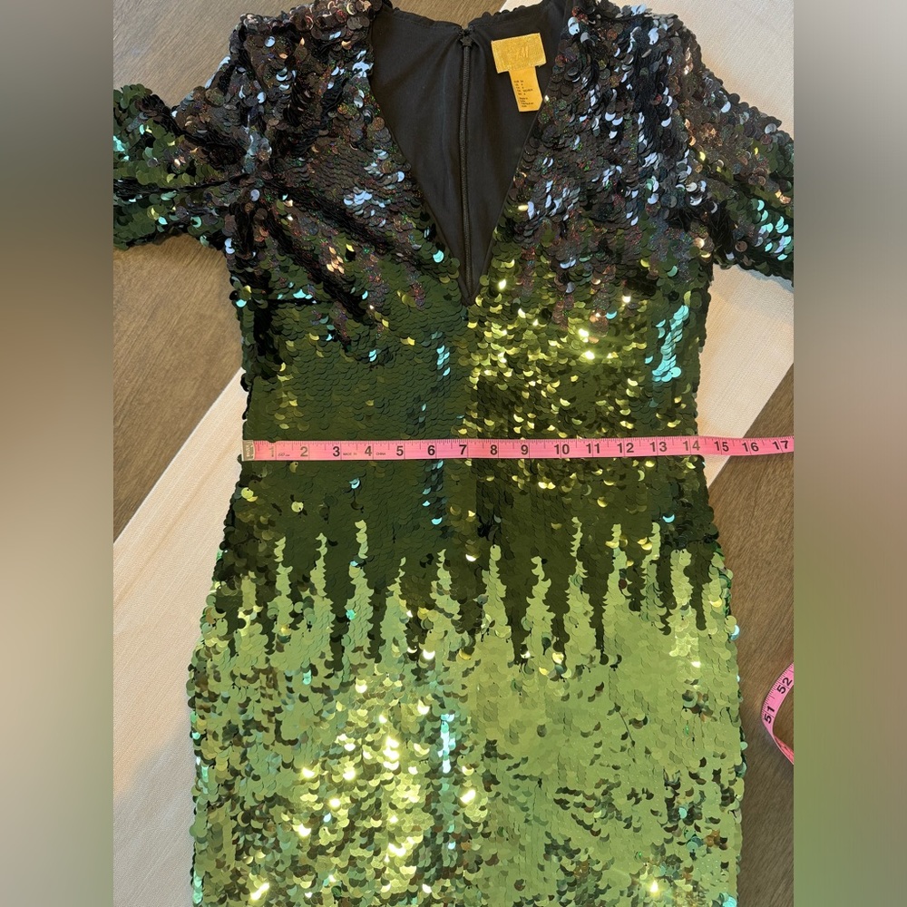 H&M Gold Label Long Sleeve Ombre Sequin Dress Green Black Size 4 - Picture 10 of 13